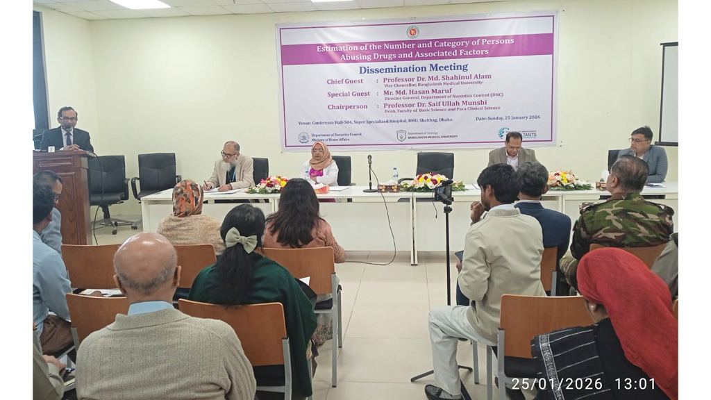 ৮২ লাখ মানুষ মাদক ব্যবহারকারী: বাংলাদেশে মাদক অপব্যবহারকারী ব্যক্তিদের নিয়ে জাতীয় পর্যায়ের গবেষণার  ফলাফল প্রকাশ