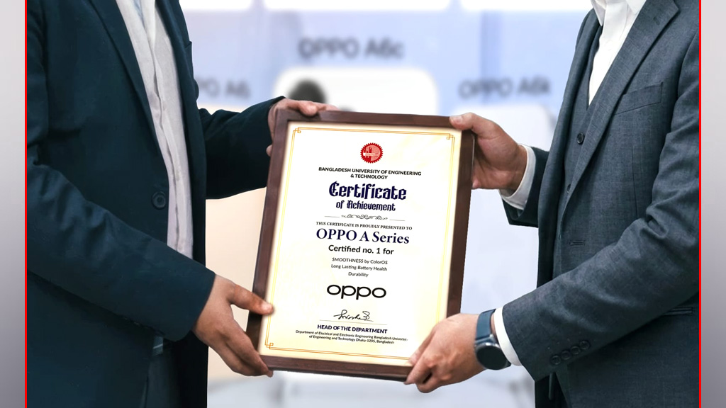 অপো এ সিরিজকে নম্বর ১ স্মুথনেস, ব্যাটারি লাইফ ও ডিউরেবিলিটির স্বীকৃতি দিলো বুয়েট